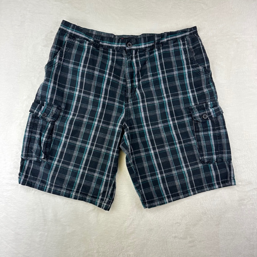 Airwalk Cargo Shorts Mens Plaid Relaxed 38 Black Teal Skate Casual 100% Cotton